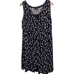 Torrid 1 Babydoll Mini Sundress Black Pink Lipstick Sleeveless Dress Plus 1X